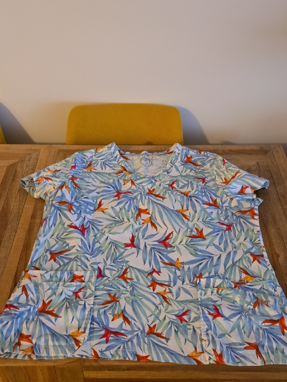 3 for $30 Women's Cotton Tropical Print Top White Green Orange XL Fits US 16